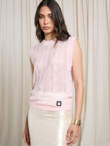 AiiRZ 粗针织背心无袖毛衣厚实图案套头衫商务休闲办公室学院风经典春秋冬针织衫 - 粉色 - 查看 4