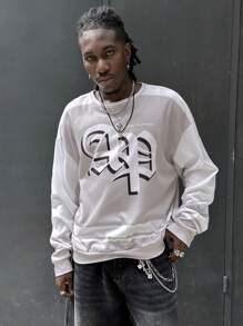 Manfinity VCAY Men's Letter And Number Print Crew Neck Long Sleeve Sweatshirt