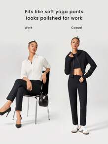 GLOWMODE 26'' Wrinkle-Resistant Stretchy Tapered Work Pants Daily Office - Black - View 2