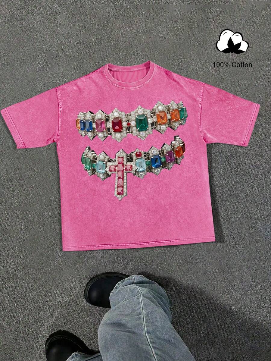 Manfinity EMRG T-shirt casual à col rond à manches courtes avec imprimé graphique pour hommes