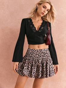 Poéselle Women's Short Leopard Print Peplum Puff Skirt,2024 AW, Winter Clothes,Sexy Women Outfits,Sexy Party Skirt,Leopard Mini Skirt,Leopard Costume