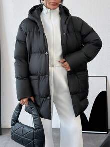 EURMUSE Young Style, Trendy, Short Line Puffer Winter Coat - Black - View 1