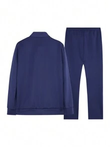 Manfinity Fitness 2pcs Boyfriend Style Men Letter Print Ombre Jacket And Pants Sports Tracksuit Set - Royal Blue - View 2