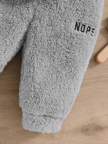 SHEIN 新生男童/女童可爱刺绣字母连帽夹克和裤子 2 件套，秋冬 - 淺灰色 - 查看 8