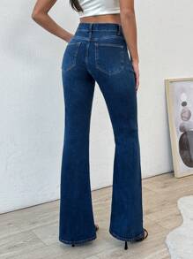 RueChic Jeans évasés avec taille mi-haute, poches en biais et fente à l'ourlet