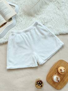 Panda Pattern Double-Sided Flannel Women Sleepwear Bottoms - White - View 2