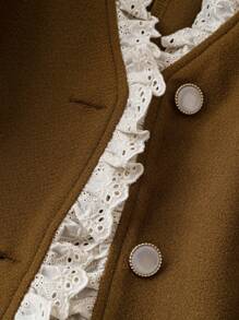 Seusyu Women's Casual Elegant Contrast Trim Single Breasted Dual Pocket Jacket, Autumn Fall Cloth For Women - Khaki - View 4