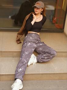 SHEIN Teen Girls 2024 Fall/Winter New Streetwear Camouflage Cargo Pants - Multicolor - View 3