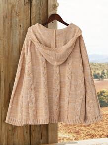 SHEIN LUNE 大码女式秋季纯色落肩连帽宽松休闲套头毛衣针织衫秋冬款 - 杏色 - 查看 2