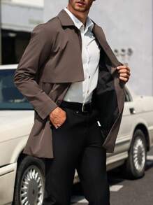 Manfinity Bizformal Chaqueta casual de hombre con botones al frente, ideal para usar diariamente en otoño, abrigo de para salir, regalo para amigos, esposo o novio