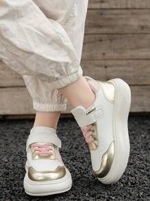 1 Pair Children White Breathable Casual Sneakers, Versatile Spring Style Colorful Sneakers