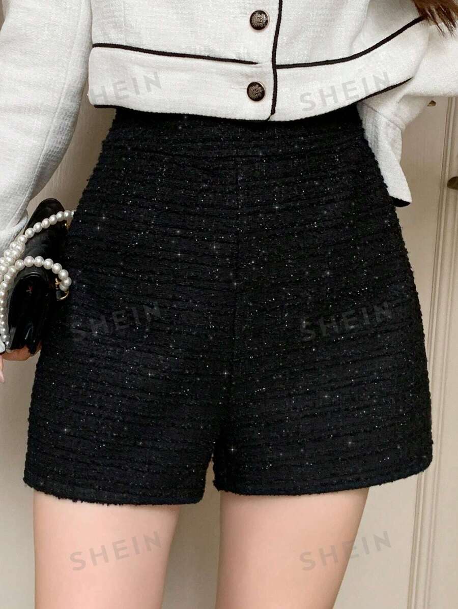 DAZY Shorts sueltos, elegantes y de moda de cintura alta de unicolor para mujeres