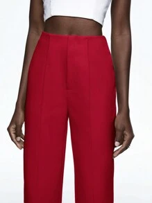 BizChic Women's Solid Color Straight Leg Loose Casual Work Pants - Red - View 5