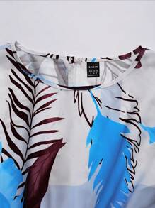 SHEIN LUNE Floral Print Round Neck Ruffled Hem Short Sleeve Dress - Blue - View 6