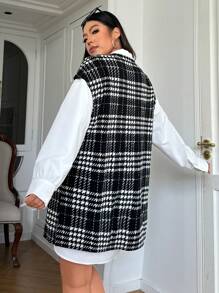 SHEIN EZwear Plus Size Loose Long Plaid Print Tank Top + Shirt Dress 2pcs Set