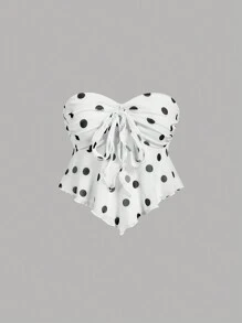 SHEIN MOD Women Vintage Polka Dot Front Knot Asymmetric Hem Fashionable Tube Top