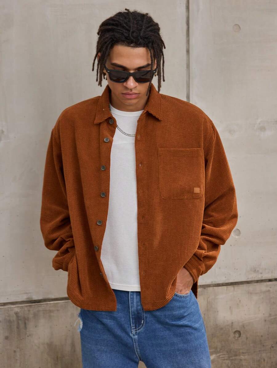 Forever 21 90's Oversized Cord Shirt In Tan Fall/Winter