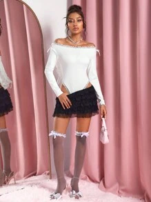 SHEIN SXY Sexy Off-Shoulder Spitzen-Patchwork-Bodysuit für Frauen