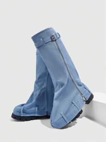 Sugerpunk 5cm Thick-Soled Wedge Heel Western Riding Boots, Fall/Fashion Round Toe Shaft Boots For And Spring Shoes Spring Break Easter Valentine's Day