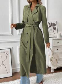Calvaya Women's Casual Double-Breasted Mid-Length Trench Coat