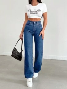 EURMUSE Ladies' Straight Leg Jeans - Royal Blue - View 3