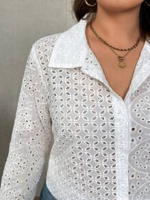 Calvaya Plus Size Women Sheer Embroidery Blouse
