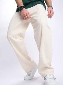 RONVEXI Men Straight Leg Loose Fit Casual Pocket Denim Jeans, Plain Long Washed Baggy Khaki Cargo Jeans Light Jeans, For Husband, Boyfriend Gifts Commute College Hang Out Street Urban - Beige - View 7