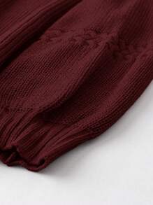 SHEIN LUNE 大码女式纯色针织圆领灯笼袖休闲套头毛衣，酒红色，秋冬针织套头衫 - 酒紅色 - 查看 3