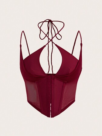 GloRilla x SHEIN ICON 白色紧身胸衣钩眼前网眼插入吊带背心