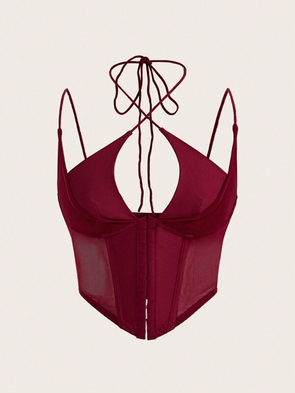 SHEIN ICON Corset alb cu cârlig și ochi cu inserție din plasă în față