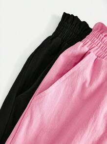 2pcs Tween Girl Loose Flared Ruffle Waist Wide Leg Pants Set - Multicolor - View 6