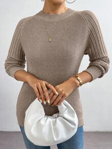 Chiquease Jersey de punto holgado de manga raglán de estilo minimalista casual para mujer, otoño/invierno