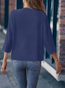 SHEIN LUNE Blusa casual de mujer de cuello en V de unicolor, adecuada para uso diario, otoño - Neblina azul - Ver 2