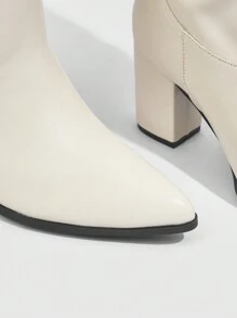 CUCCOO SZL Giày bốt cao đến mắt cá chân bằng da lộn mũi nhọn, gót vuông gợi cảm, bốt cao đến đầu gối xếp ly dành cho nữ, mùa thu/đông - Màu be - Xem 3