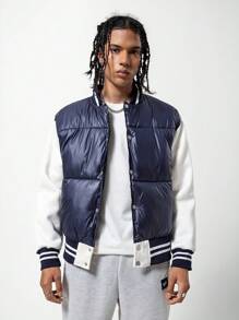 Teen Boy Padded Coat Teenage Boys Casual Patchwork Design Winter Outerwear - Blue - View 5