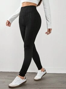 SHEIN EZwear Mallas grises de cintura alta y largo térmico forradas, para otoño/invierno