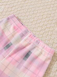 2 件套年轻女孩杏色简约可爱兔子印花紧身长袖运动衫和长裤休闲家居服套装 - 杏色 - 查看 5