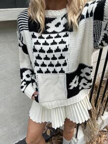 SHEIN Unity Oversized Fair Isle Pattern Crew Neck Loose Fit Knit Sweater For Women, Knit Pullover Fall Winter - Multicolor - View 6