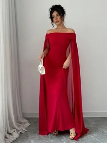 Rafferiza 圣诞红色优雅性感露肩收腰美人鱼连衣裙，新年礼服长款女装 - 紅色 - 查看 7