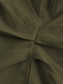 SHEIN MOD Áo cánh dài tay nhún bèo nhún màu trơn thanh lịch cho nữ, mùa thu - xanh quân đội - Xem 4