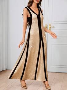 SHEIN Clasi Damen Farbblock V-Ausschnitt Lässiges weites Lang Tank Kleid