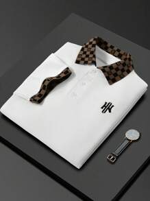 Manfinity Mode 男士休闲棋盘格短袖 Polo 衫，适合通勤、夏季