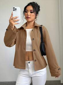 Chiquease Abrigo corto casual y recto de estilo holgado para mujeres