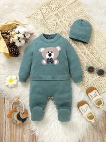 SHEIN 男婴休闲星星图案针织连体衣，秋冬