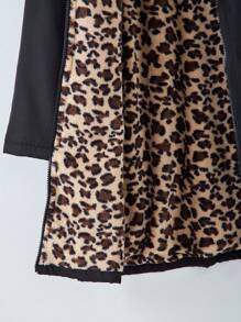 Teen Girls Reversible Jacket With Leopard Print & Black Design, Hooded With Fluffy Trim - Black - View 4