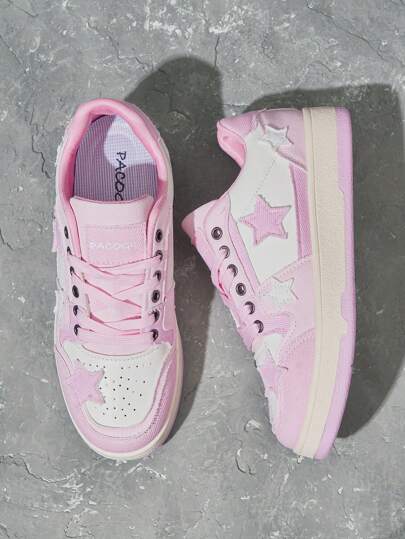 Beok New Fashion Star Printed Canvas Platform Sneakers, Casual Thick Sole Vulcanized Shoes For Women Halloween Christmas Student Shoes Skateboarding Shoes Fall Winter Casual Sports Shoes