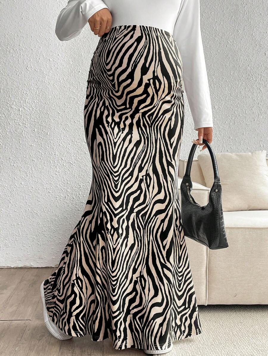 SHEIN Jupe de maternité à imprimé zèbre, avec ourlet en queue de