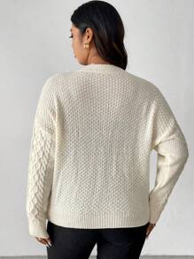 Flirla Plus Size Women Casual Color Block Butterfly Decor Cable Knit Cardigan, For Winter - White - View 2