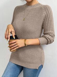 Chiquease Jersey de punto holgado de manga raglán de estilo minimalista casual para mujer, otoño/invierno