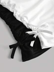 SHEIN Girlism Bộ 2 áo thun dài tay cổ tròn nhún bèo màu trơn thường ngày cho bé gái tuổi teen - Đen và trắng - Xem 4